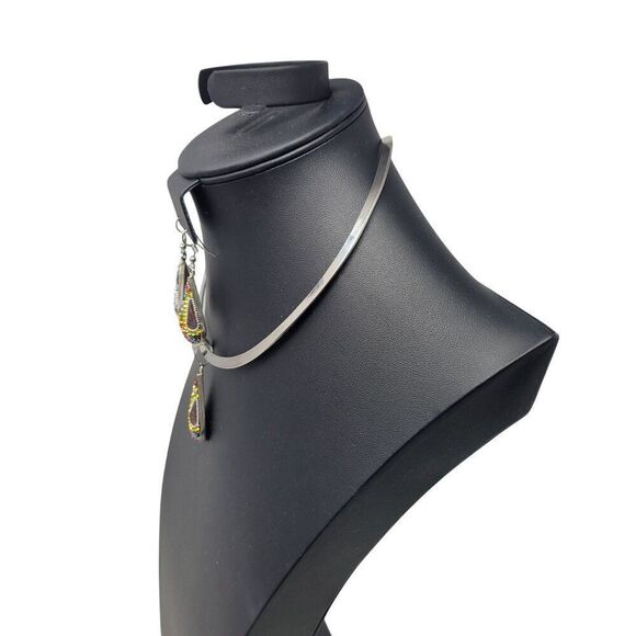 Artisan 925 Teardrop Multicolor Micro Mosaic Crystal Torque Necklace Earring Set - Picture 5 of 16